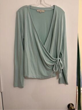 LOFT Light Mint Green Wrap-Style Long Sleeve Top